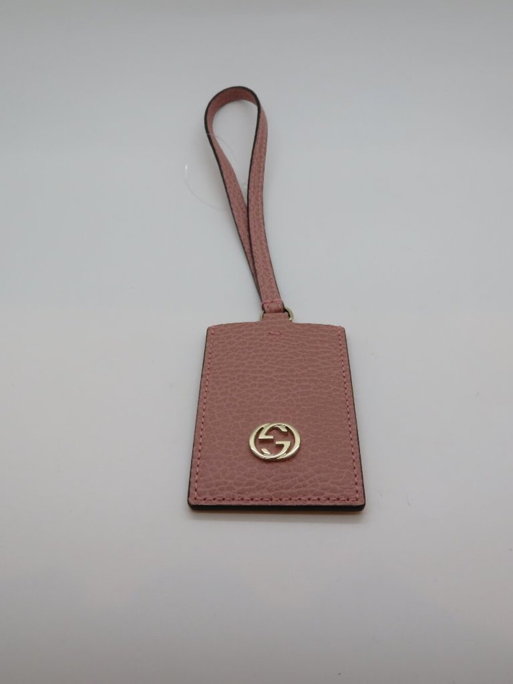 Gucci Pink Calf Leather Luggage Tag Gold Logo Charm